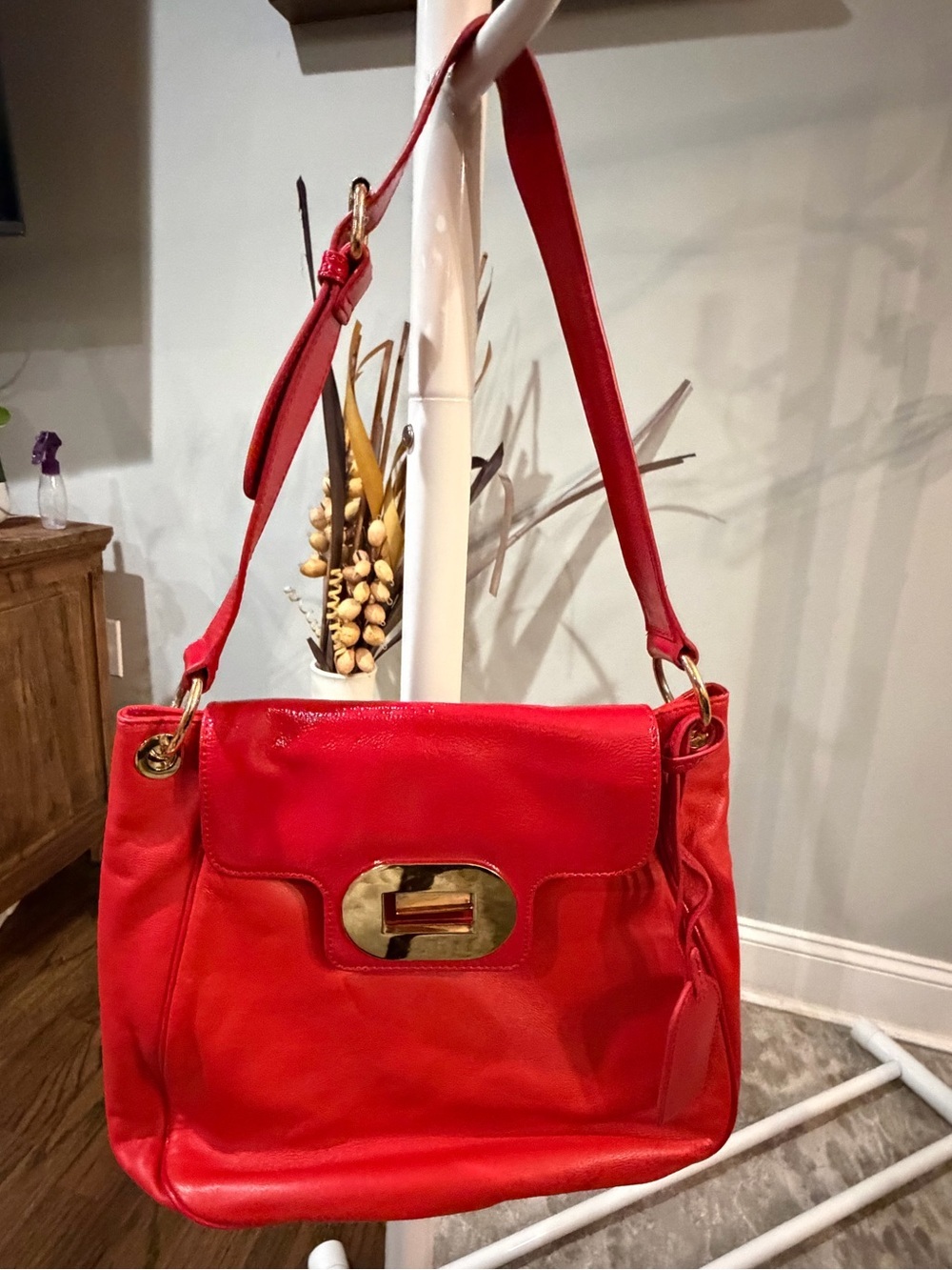Badgley Mischka Red Shoulder Bag with Gold Hardware